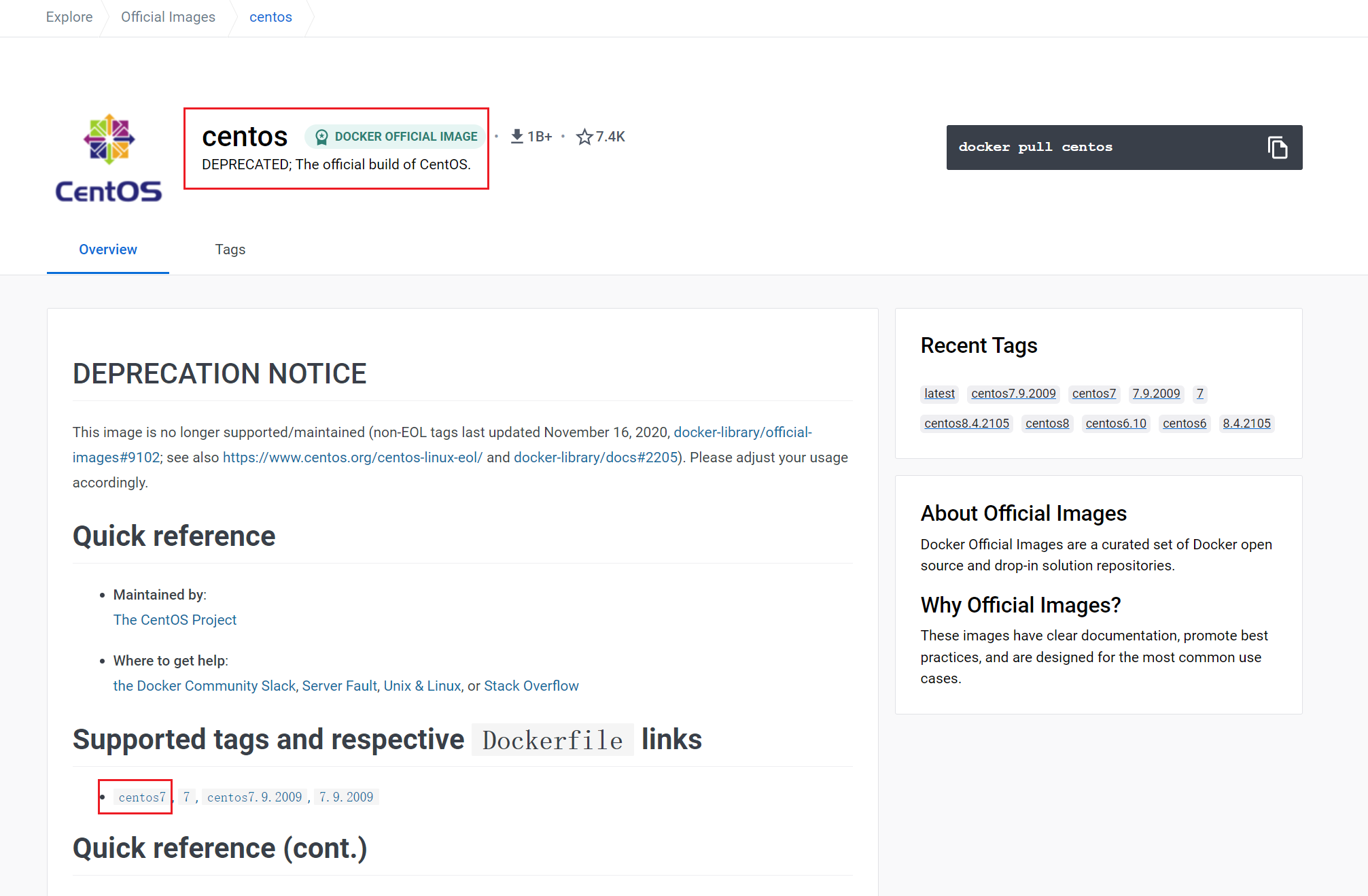 Docker Hub CentOS7界面